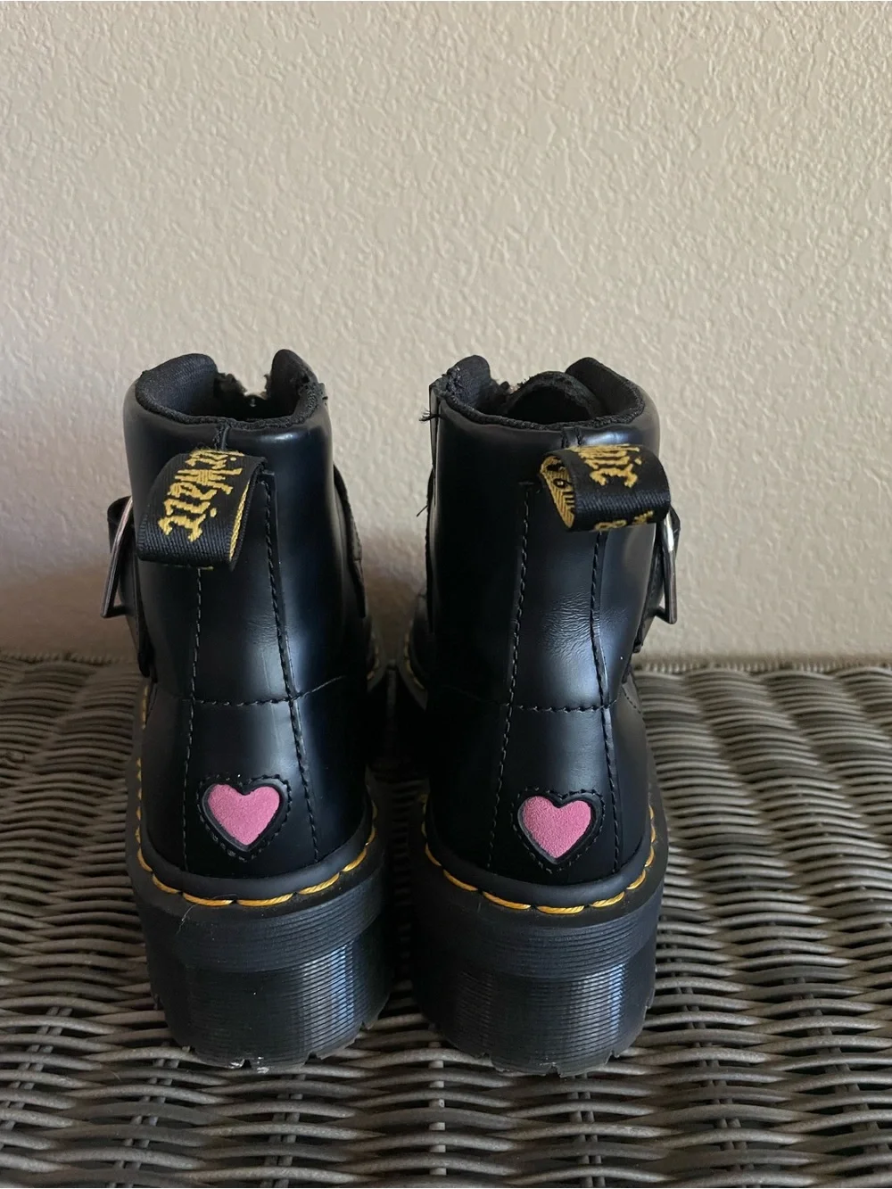 Dr Martens x Lazy Oaf Black Heart Buckle Booties Boots Women’s Size 7